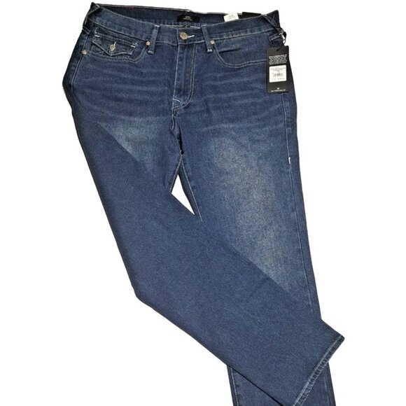 True Religion Geno Relaxed Slim SN Flap Jeans Mens 33x32 Dark Shivering Wash NWT - Picture 4 of 13